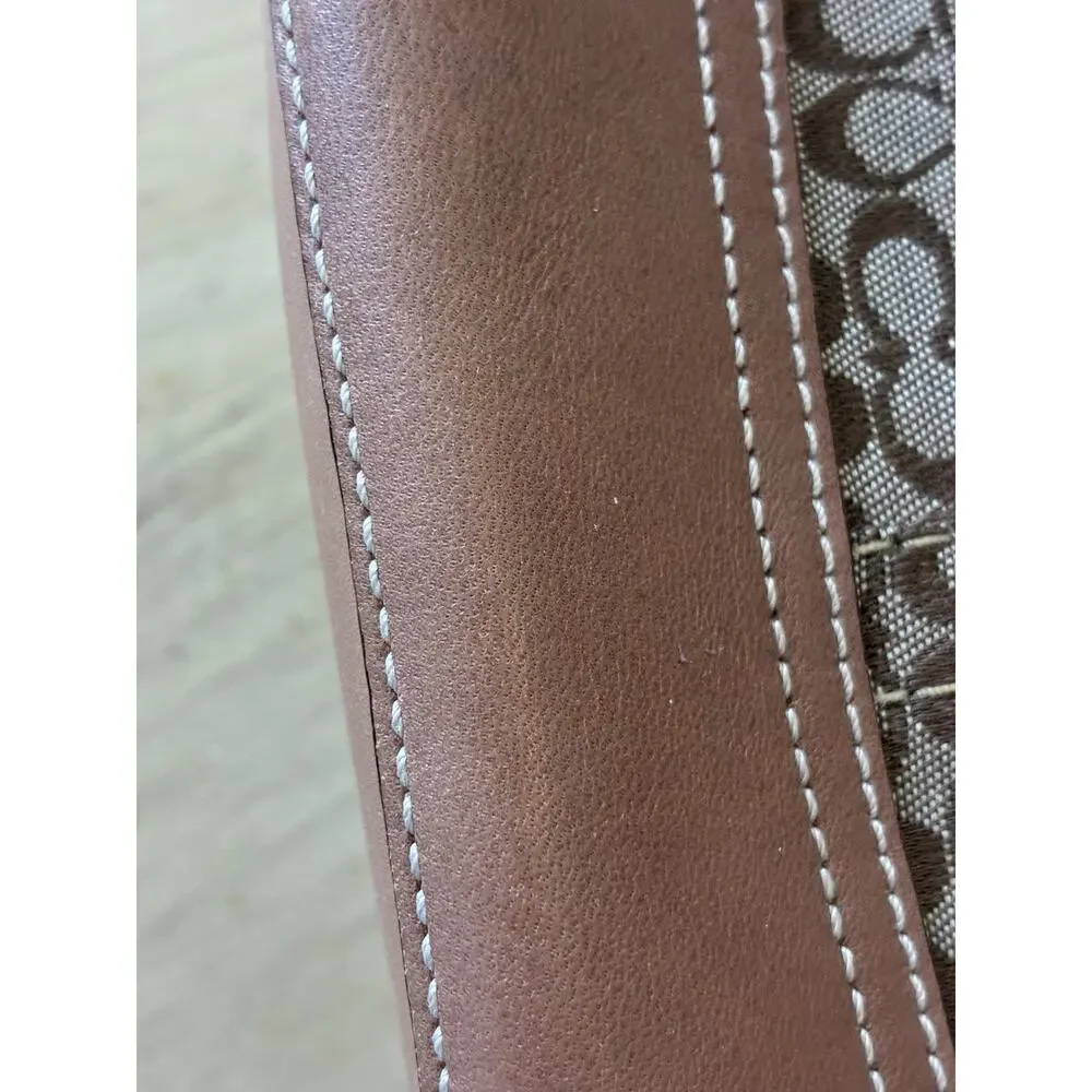 VTG Coach Signature C Mini Wristlet Clutch Pouch Brown Canvas Tan Leather Y2K